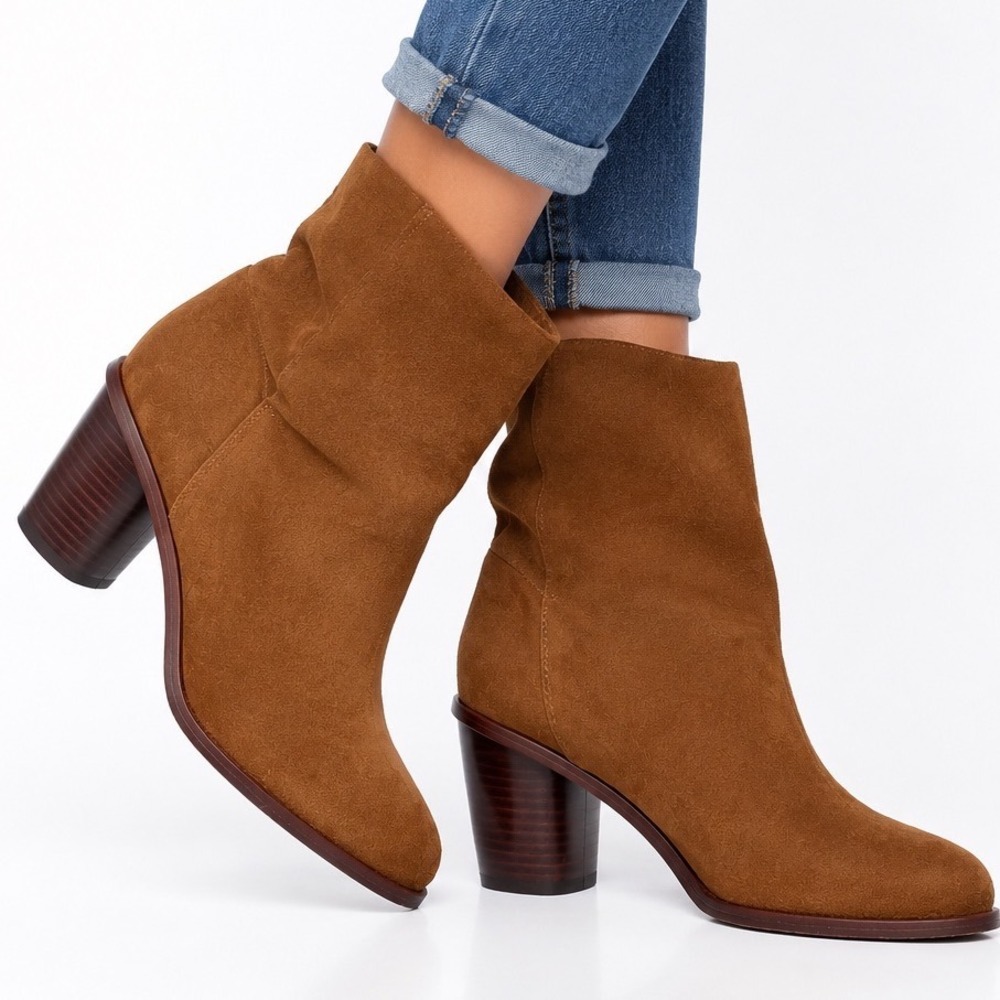 Pour La Victoire Brown Suede Slouchy Block Heel Ankle Boots Women's Size 8